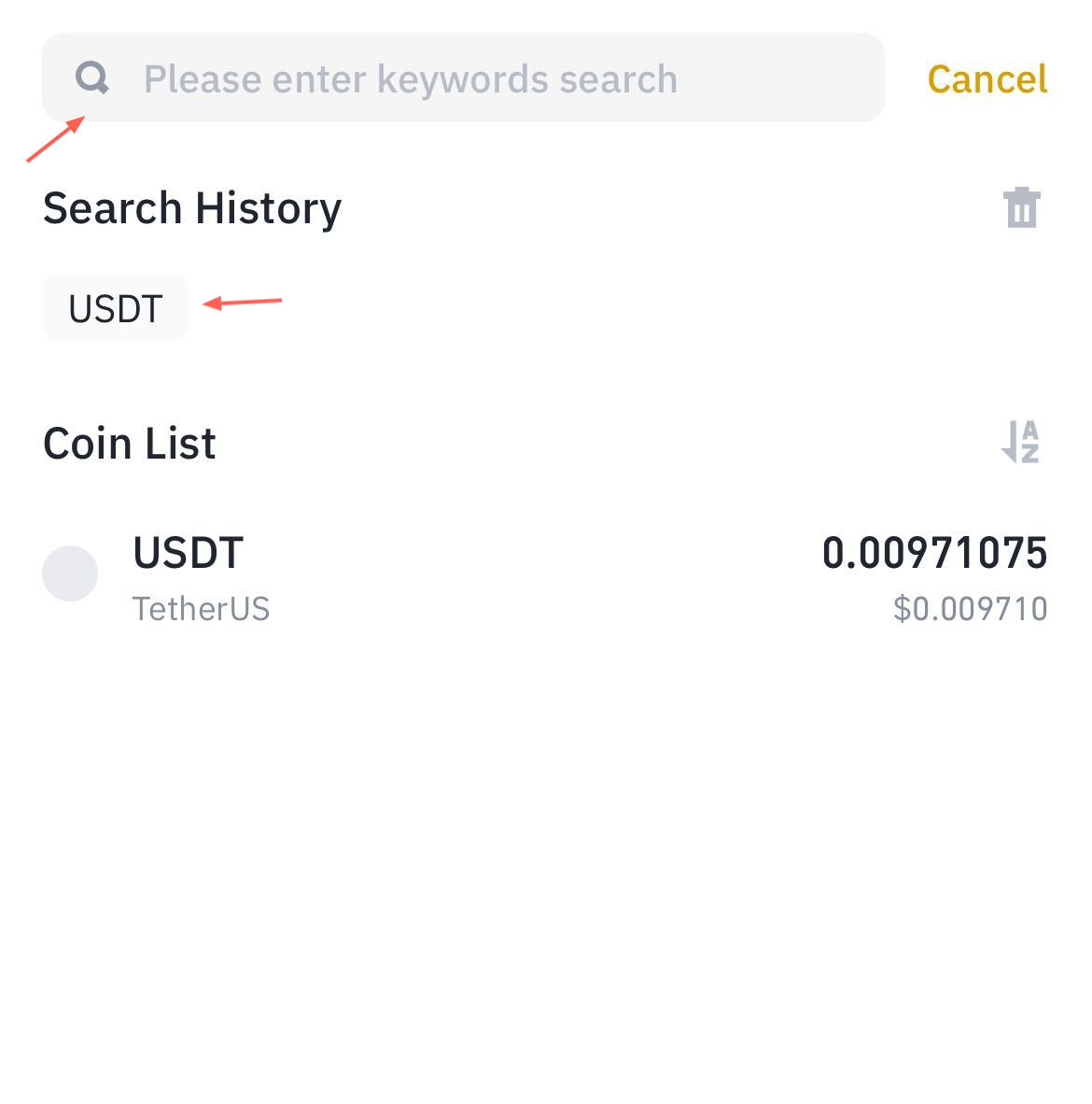How to receive USDT on Binance from another wallet (Android step-by